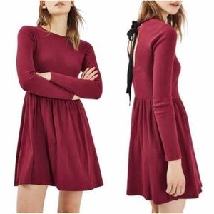 TopShop Maroon Long Sleeve Ribbed Dress